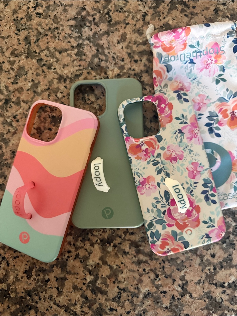 Loopy Case Pink Wave & Floral Phone Case Set with Built-In Grip